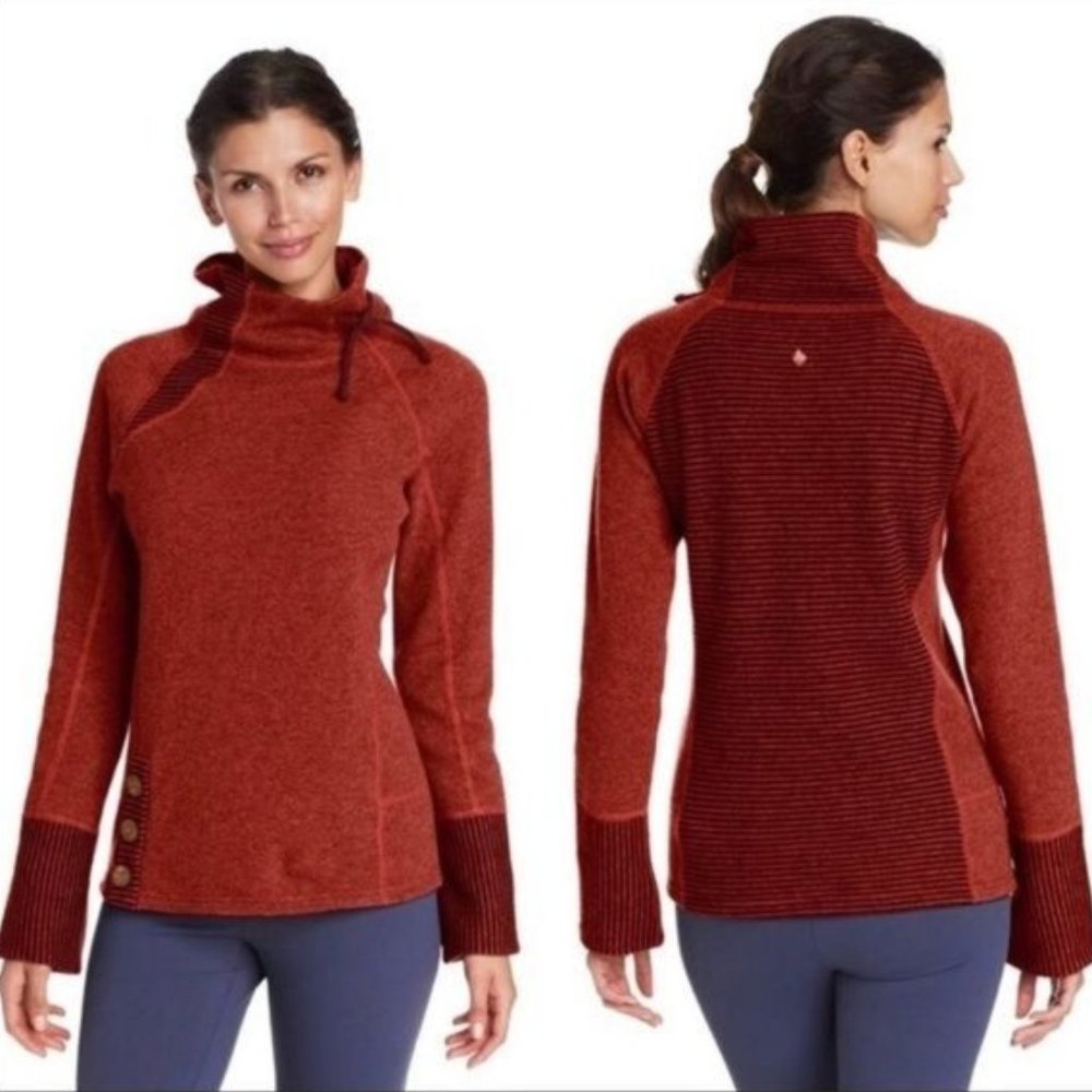 Prana Burnt Orange Lucia Wool Blend Cowl Neck Herringbone Sweater, Size M